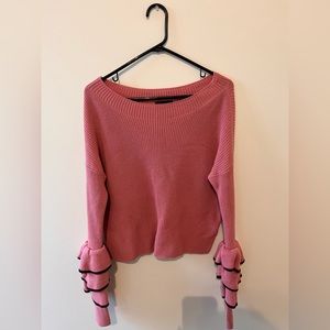 Off the Shoulder Pink Ruffle Sleeves Express Sweater